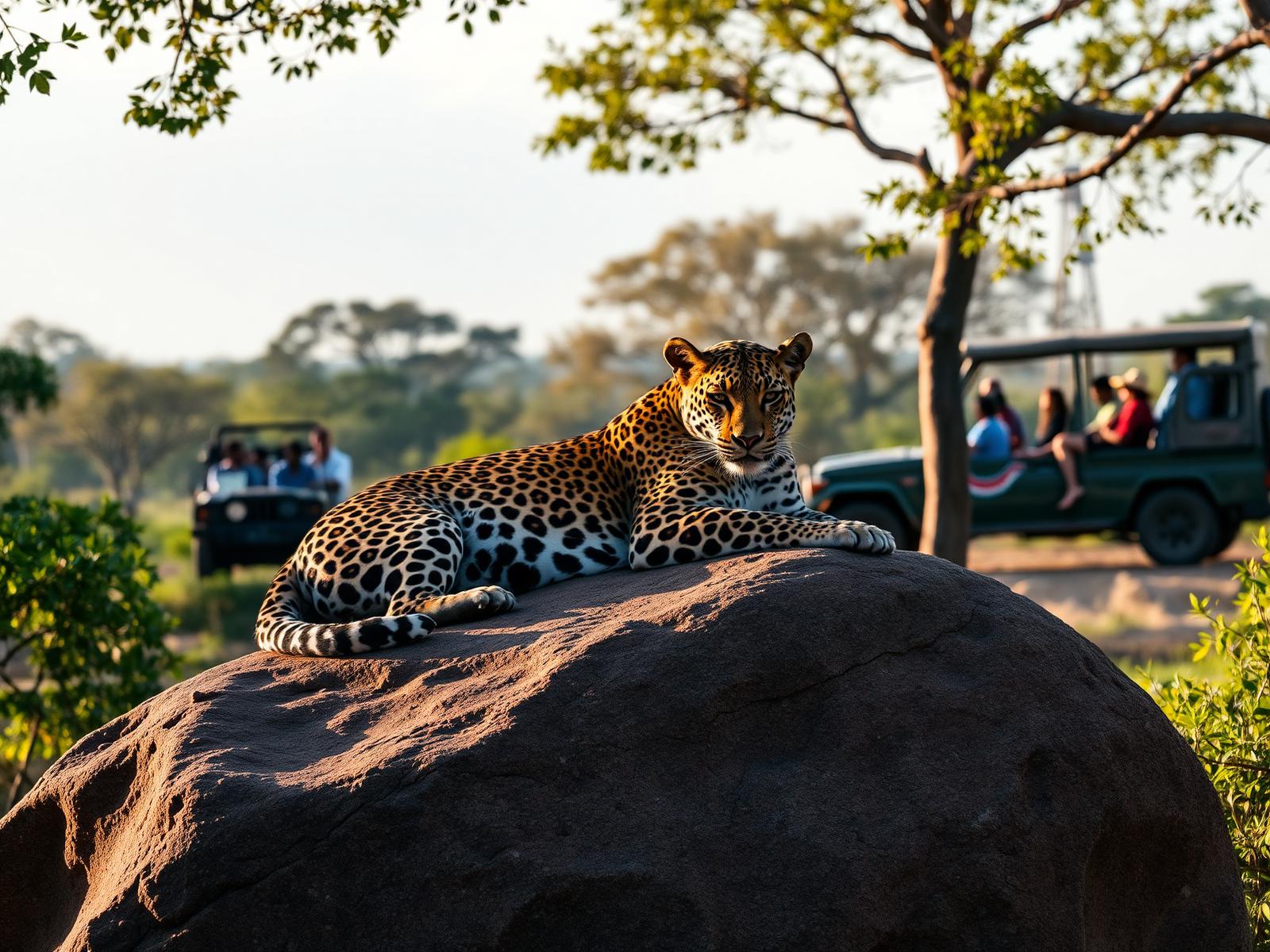 Sri Lankan leopard resting on a rock in Yala National Park